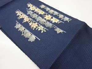 絽塩瀬金彩縞に楓・花模様名古屋帯